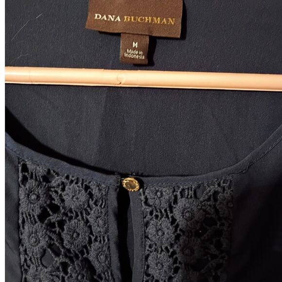 Dana Buchman Navy Lace Panel Blouse Medium Feminine Chic Career Minimalist - Picture 13 of 14
